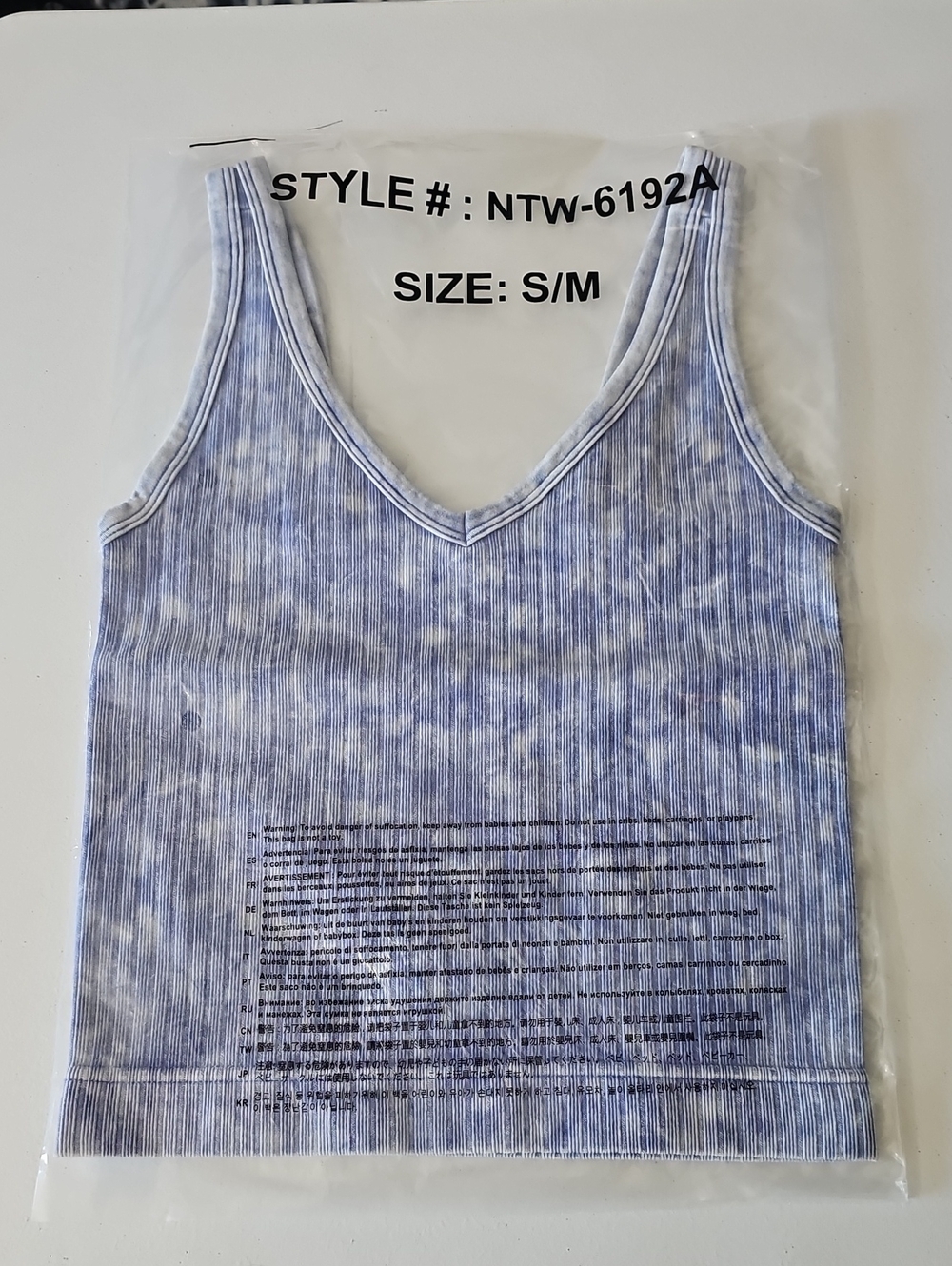 Zenana Outfitters V-Neck Ribbed Tank - Light Blue Tie-Dye